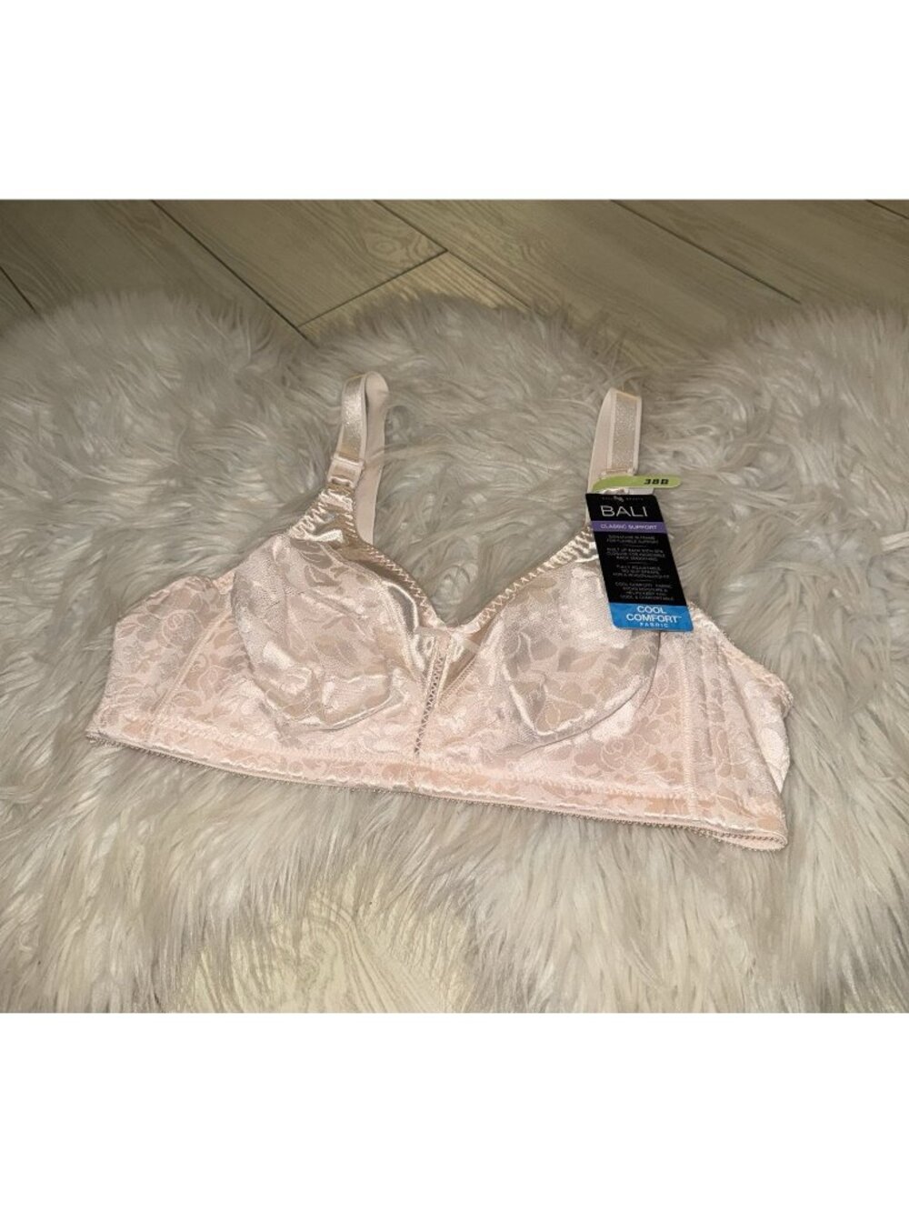 Bali 3372 Double Support Spa Closure Bra Satin WF Floral Womens 38B Pink New